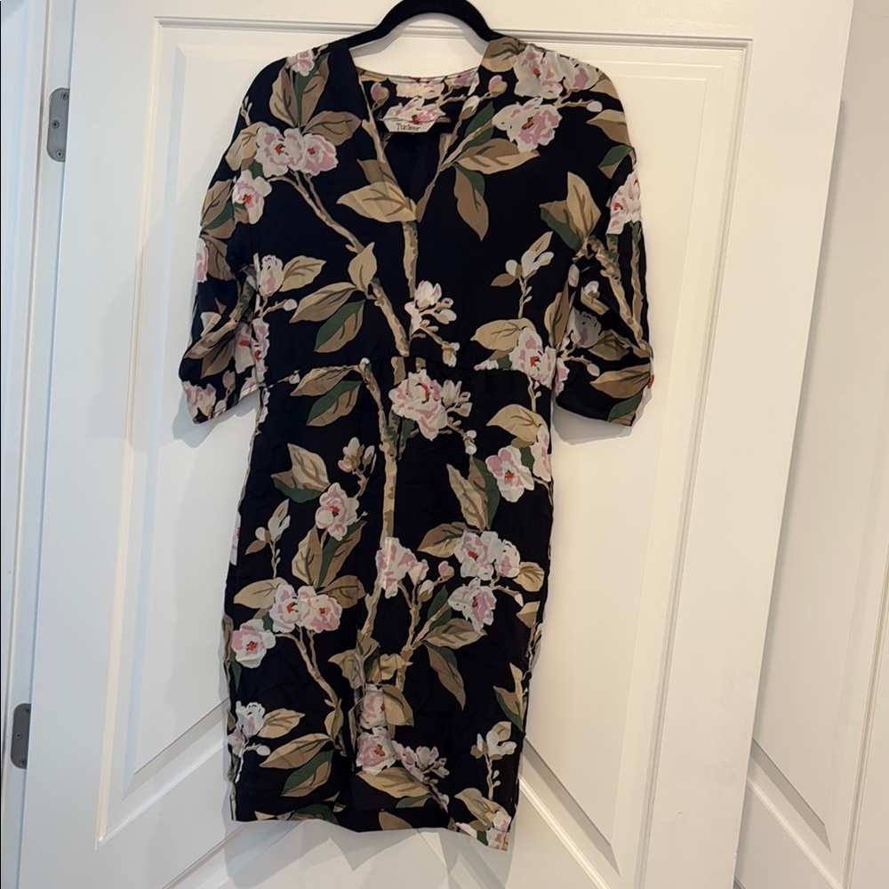 Tucker NYC Silk Floral Black Dress, Sz P